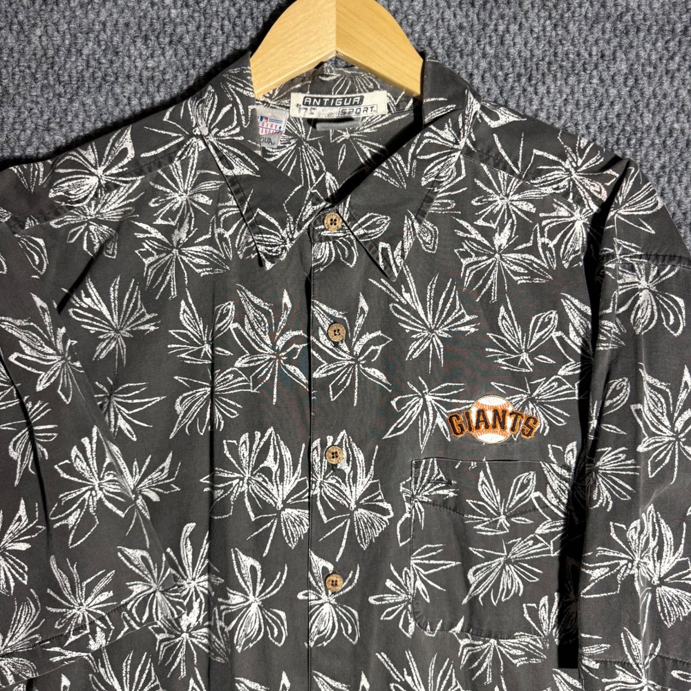 VTG San Francisco Giants Gray Tropical Palm Hawaiian Button Down Shirt Size XL
